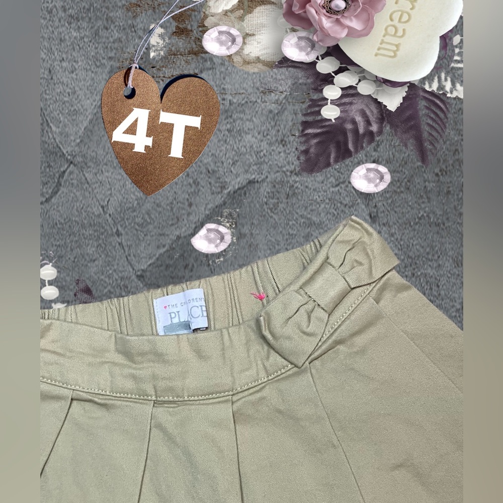 4T Plated beige cacki casual skirt with bow